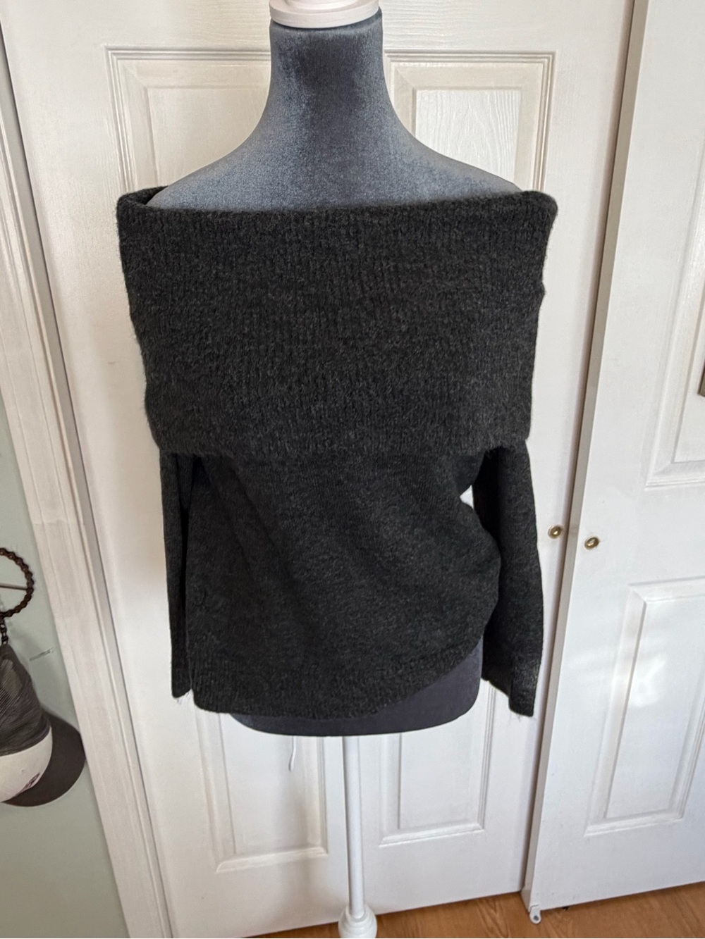LOFT Dark Charcoal Off-the-Shoulder Sweater